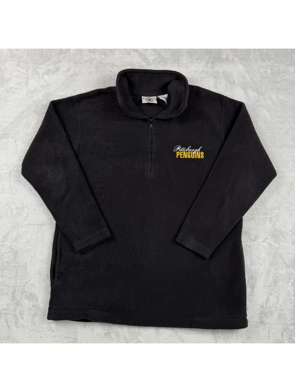 VTG Pittsburgh Penguins NHL MenM Black Fleece Quarter Zip Pullover Hockey 'Read'